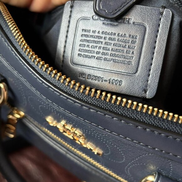 Coach Rowan Perforated Leather Satchel Navy Blue - Picture 9 of 9